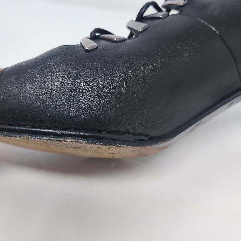 Prevata Black Leather Pointed Toe Kitten Heel Lace Up Shoes Size 7 - Picture 6 of 11
